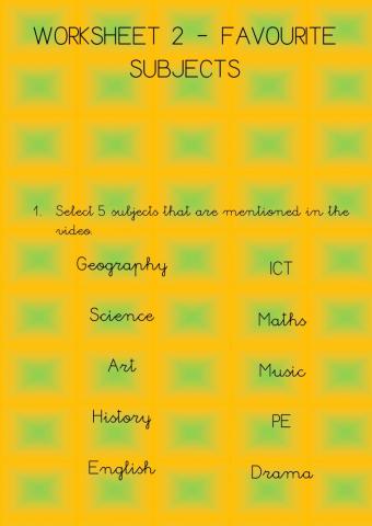 4º - Unit 1 - Worksheet 2 Favourite subjects