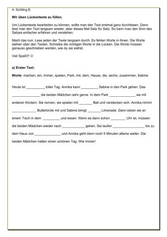 4 einfache Lückentexte