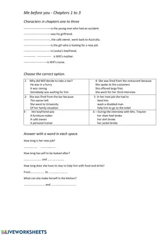 Me before you . Chapters 1 to 3