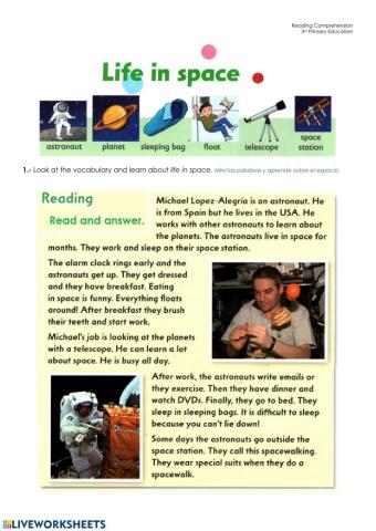 Reading Comprehension: Life in space