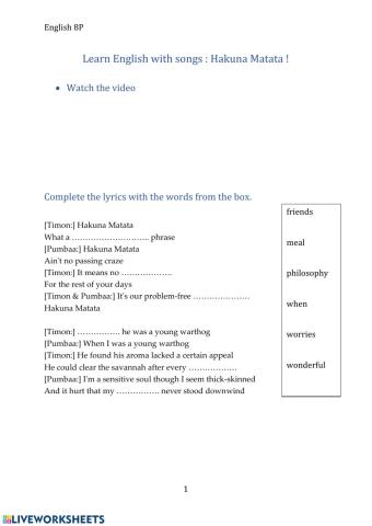 English with songs - Hakuna Matata