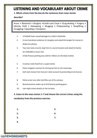 Listening and vocabulary about crimes