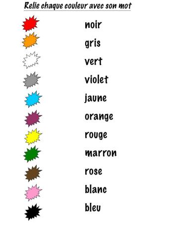 Les couleurs (2). Relie les couleurs avec son mot