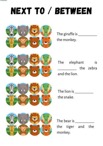 Prepositions: next to - between + wildlife