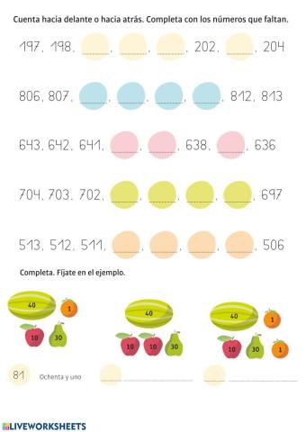 Continúa la numeración ascendente y descendente
