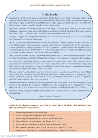 At the border: Reading Comprehension