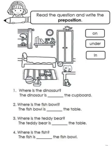 prepositions in on under