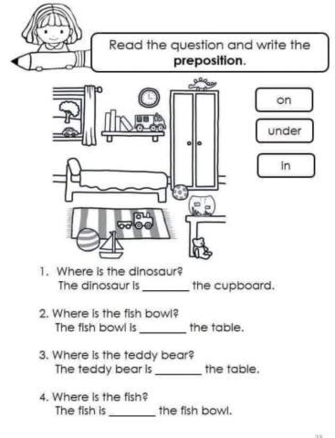 prepositions in on under
