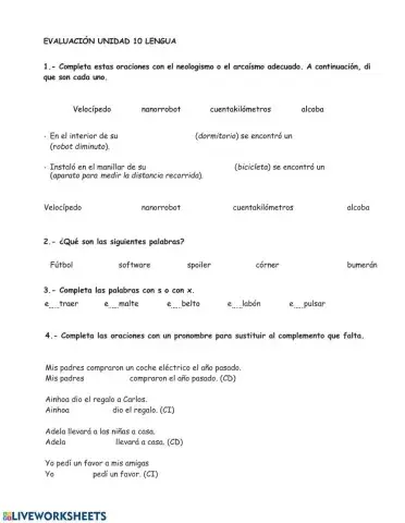 Evaluación unidad 10 lengua