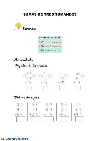 Sumas de tres sumandos