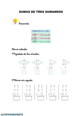Sumas de tres sumandos