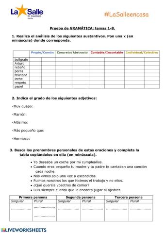 Prueba Gramática 5º primaria