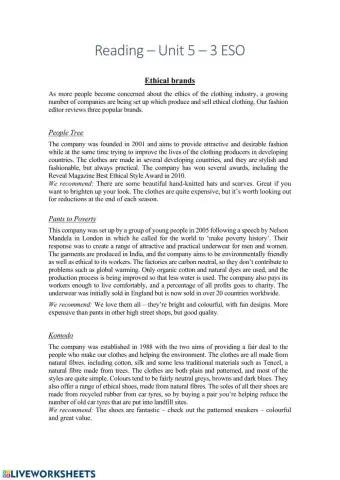 Reading - Ethical brands
