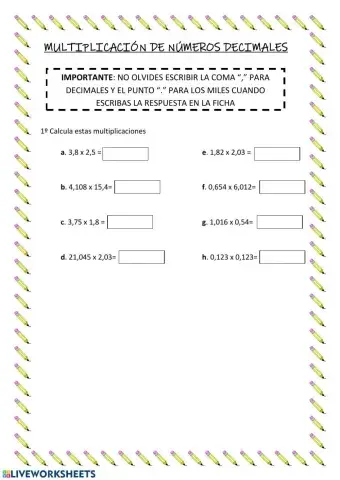 Multiplicación de números decimales