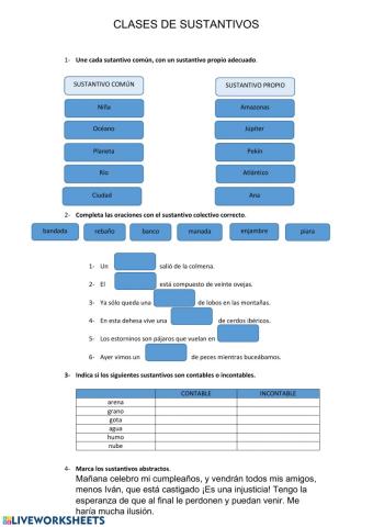 Clases de sustantivos