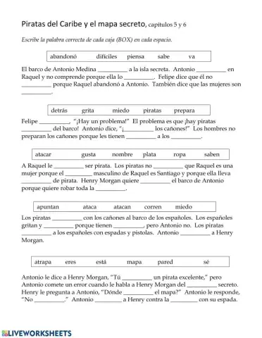 Piratas del Caribe:  Vocabulario de los capítulos 5 y 6