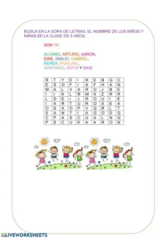 Sopa de letras nombres