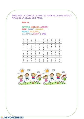 Sopa de letras nombres