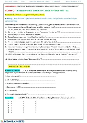  Skills test Unit 6 klasa 7