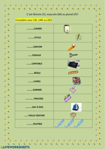 Le matèriel scolaire