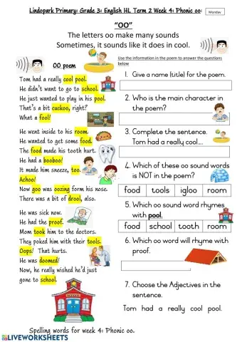 Grade 3 HL English Term 3 Week 14 Phonic oo Worksheet 1 Monday