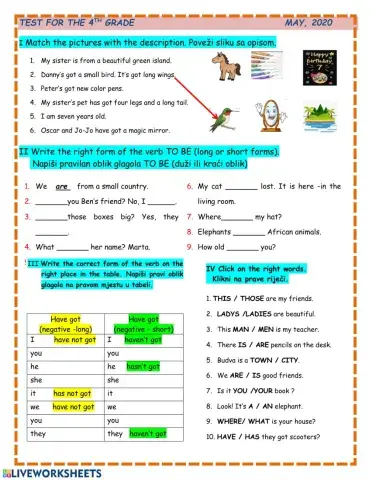 Test for the 4th graders May 2020