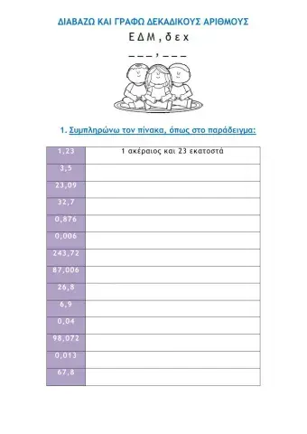 Διαβάζω και γράφω δεκαδικούς αριθμούς