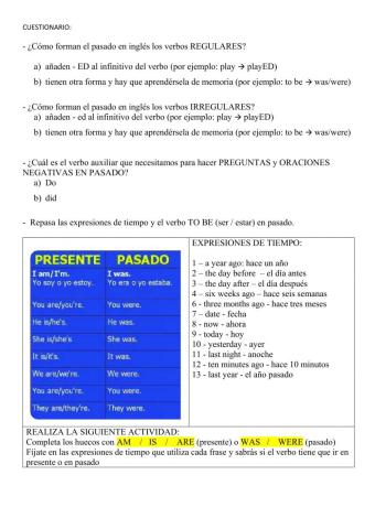 Cuestionario pasado verbos + was-were