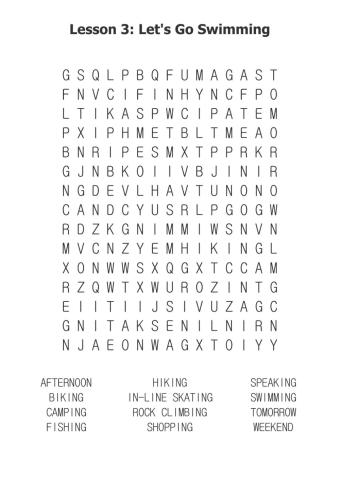 Lesson 3: Let's Go Swimming Word Search