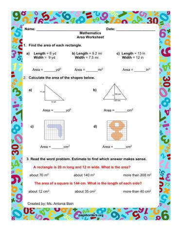 Area Worksheet