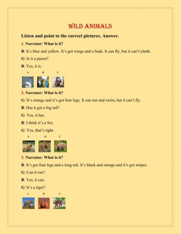 Wild animals - listening and reading