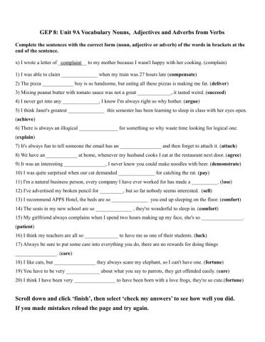 GEP 8 - Unit 9A - Vocabulary Building