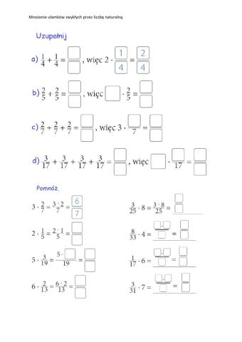 Mnożenie ułamków zwykłych przez liczbę naturalną