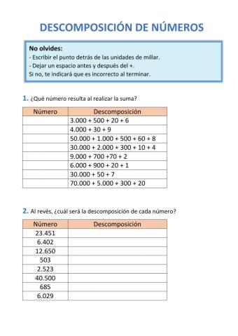 Descomposición de números