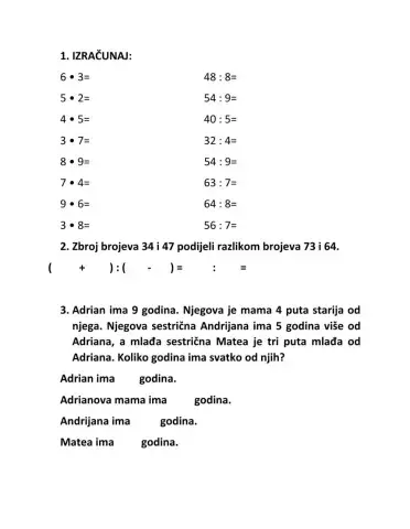 Množenje i dijeljenje brojeva do 100