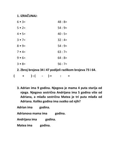 Množenje i dijeljenje brojeva do 100