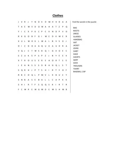 Wordsearch Clothes