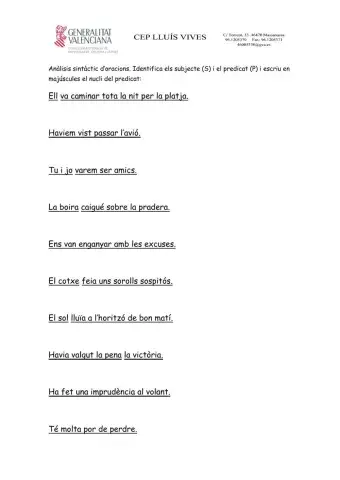 Tria subjecte predicat i verb