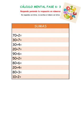 Cálculo mental sumas Fase 6