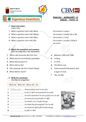 INGLÉS - FICHA 10 (GRAMMAR CHECK)