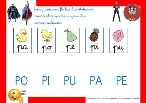 Asociación sílabas minúsculas con mayúsculas