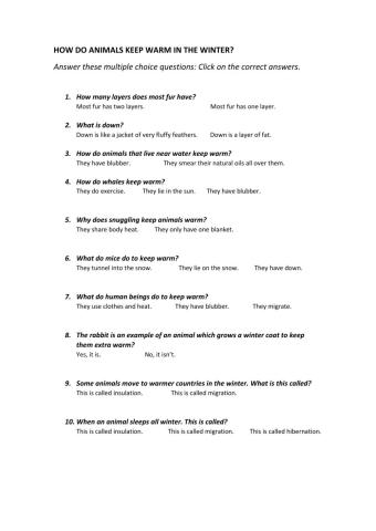 How do animals keep warm