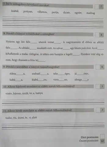 Tanév végi felmérés