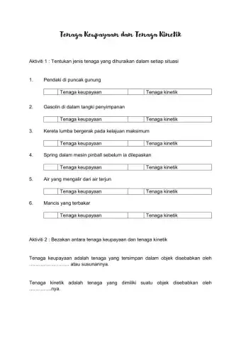 Tenaga Keupayaan dan Tenaga Kinetik