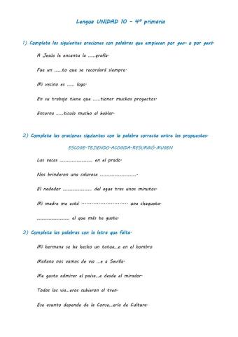 Examen lengua unidad 10