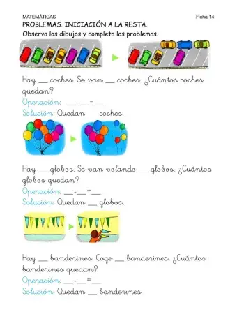 Matemáticas-Ficha 14-Problemas de restar