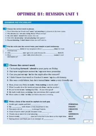 Optimise B1 - unit 1 revision