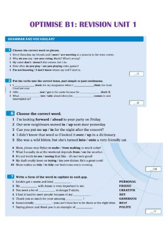 Optimise B1 - unit 1 revision