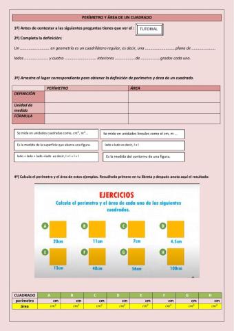 Perímetro y área de un cuadrado