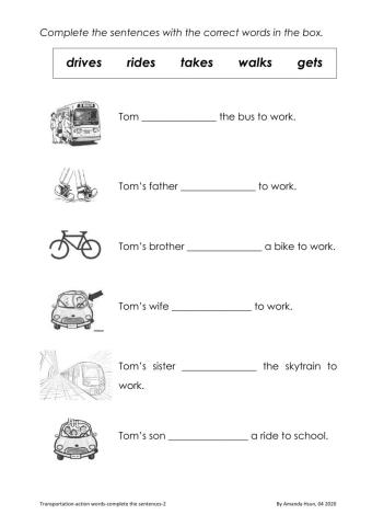 Complete the sentences transportation